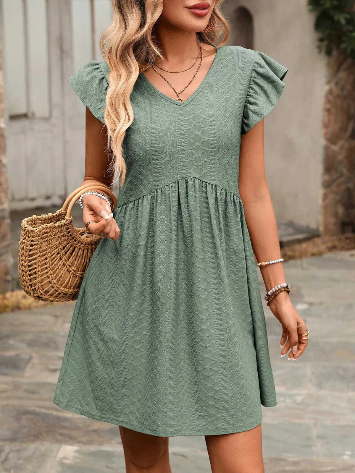 Ruffle Sleeve V-Neck A-Line Dress 100100170481531 30 Affordable Fashion Under $100 Jerry's Apparel 