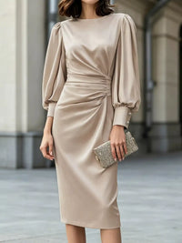 Long Sleeve Satin Ruched Midi Dress 101001413445997 63 Affordable Fashion Under $100 Jerry's Apparel 