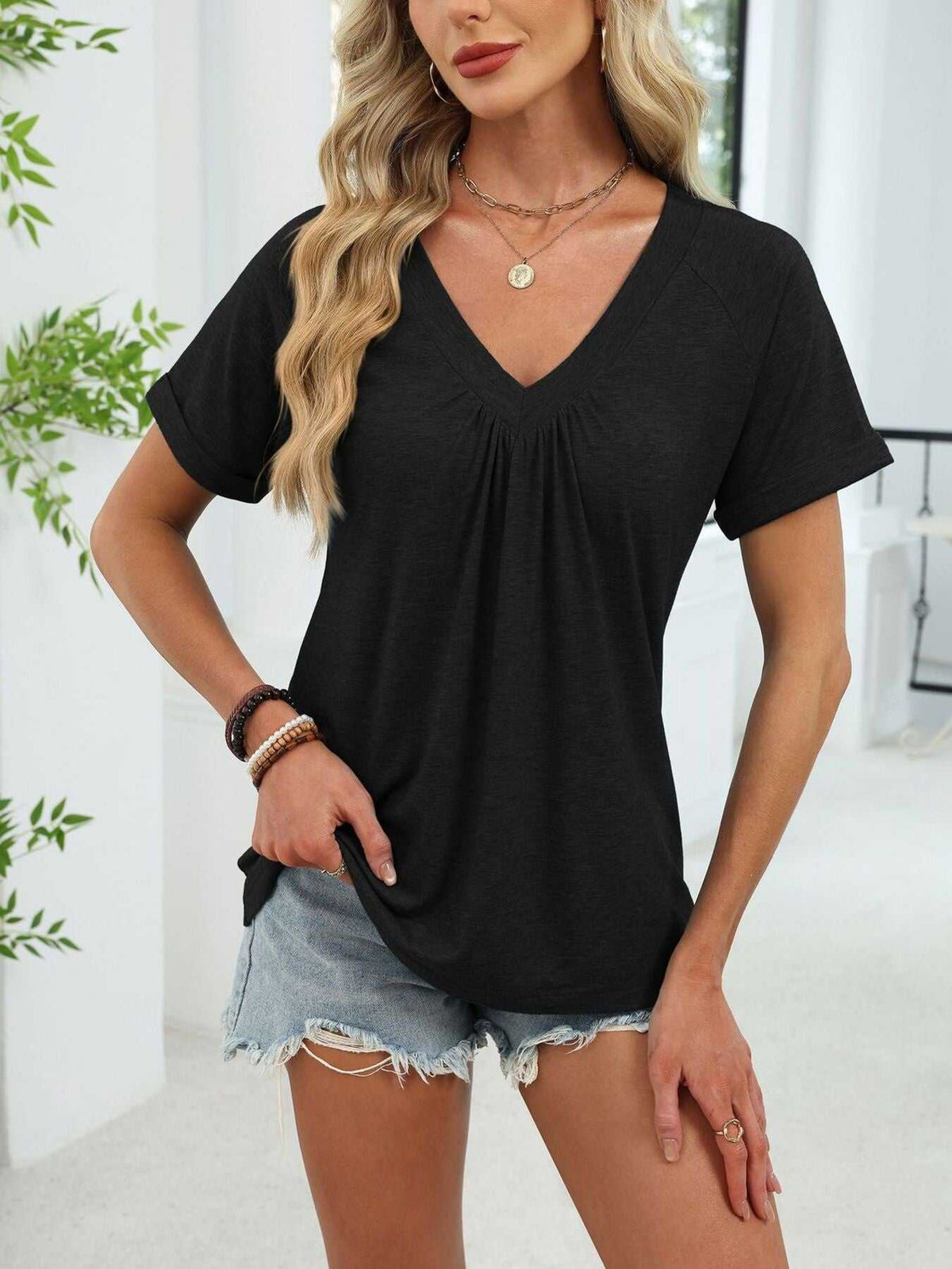 Casual V-Neck Short Sleeve T-Shirt 100100731554922 25 Affordable Fashion Under $100 Jerry's Apparel 