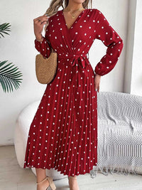 Front Tie Polka Dot Midi Pleated Dress 100100612892124 36 Gifts for Her Jerry's Apparel 