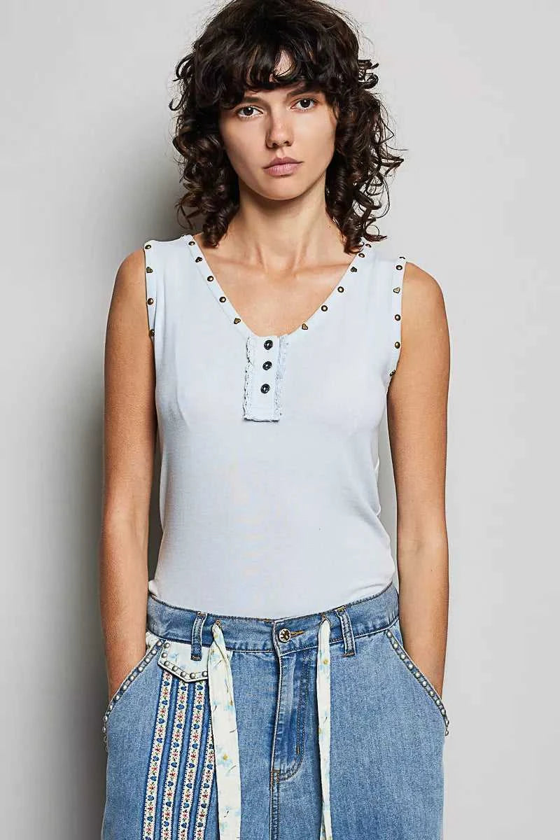 POL Studded Trim Button-Front Ruffle Detail Tank 100100880171752 43 Affordable Fashion Under $100 Jerry's Apparel 