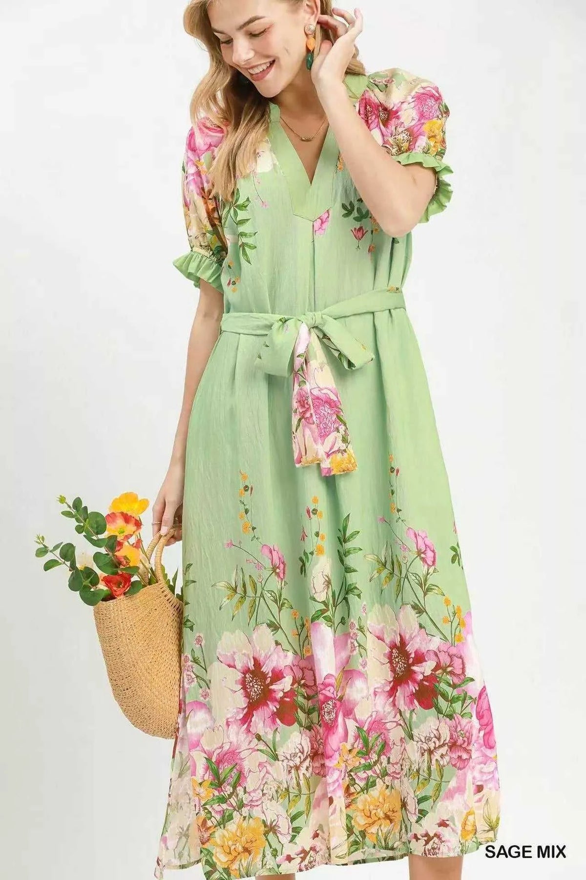 Umgee Mix Floral Border Print Midi Dress 100100246601295 66 Affordable Fashion Under $100 Jerry's Apparel 