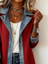 Full Size Denim Trim Ribbed Knit Jacket Plus Size 101001578991997 43 Affordable Fashion Under $100 Jerry's Apparel 