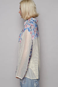 POL Floral Slit Back Plaid Patchwork Shirt