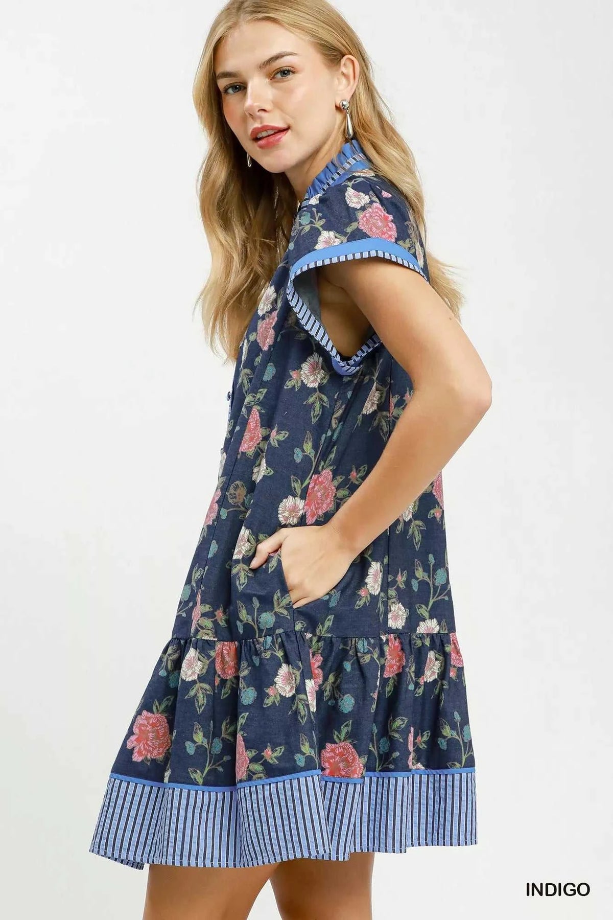 Umgee Floral Contrast Trim Ruffle Hem Mini Dress 100100092951620 66 Affordable Fashion Under $100 Jerry's Apparel 