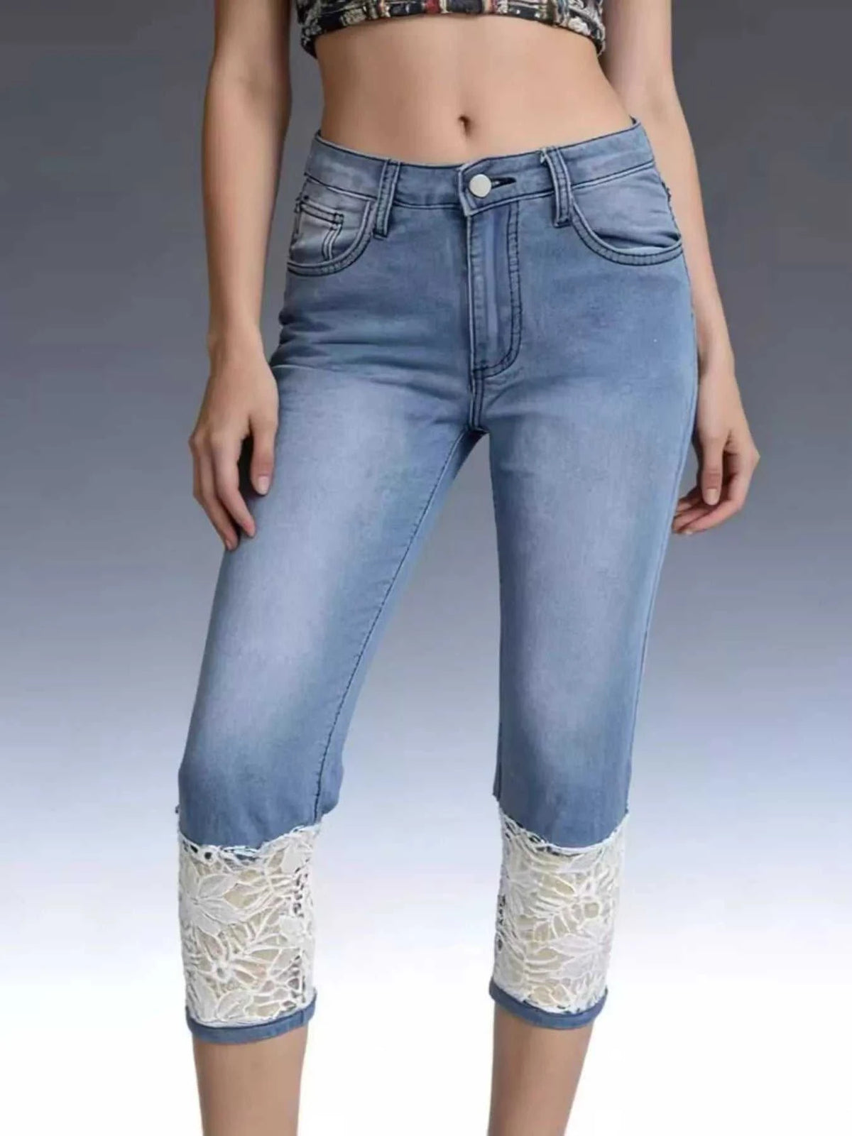 Full Size Lace Trimmed Capri Jeans Plus Size 100100537576403 32 Affordable Fashion Under $100 Jerry's Apparel 