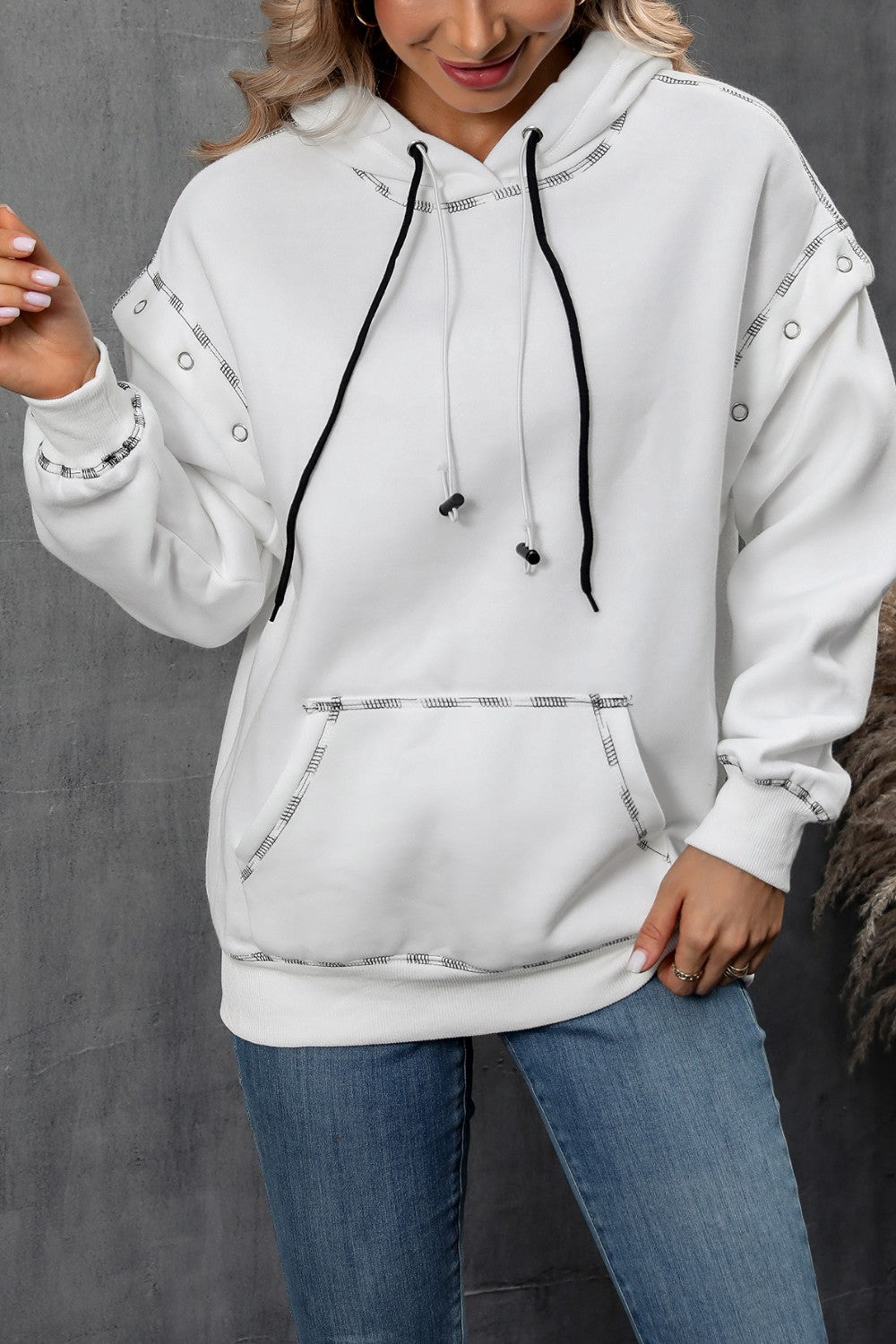 Ivy Lane Drawstring Kangaroo Pocket Dropped Shoulder Hoodie