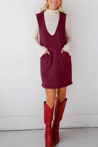 Lovelet Pocketed V-Neck Mini Sweater Overall Dress 100100283761487 35 Affordable Fashion Under $100 Jerry's Apparel 