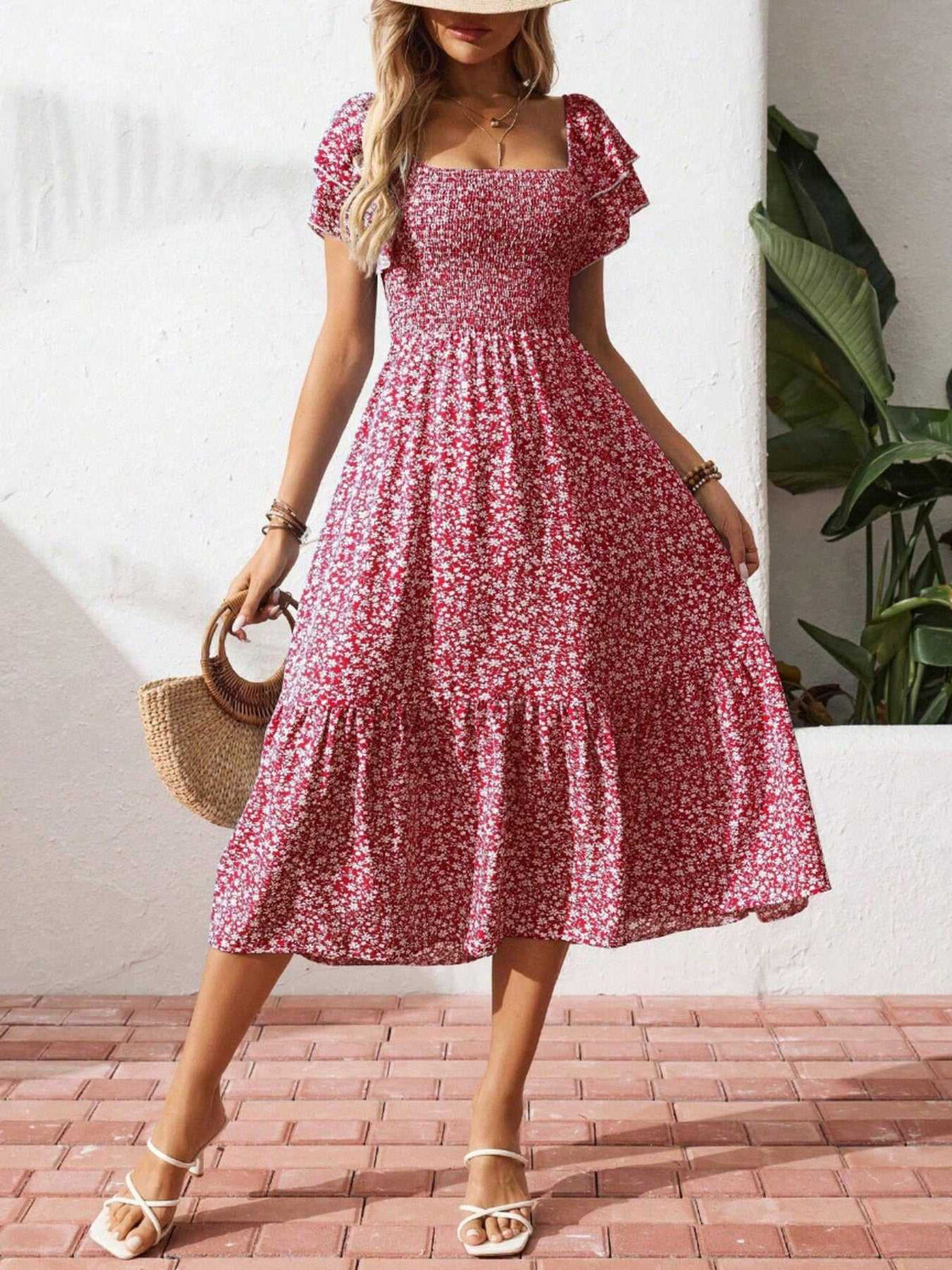 Floral Print Smocked Ruffle Sleeves Dress 100100039252836 42 Affordable Fashion Under $100 Jerry's Apparel 