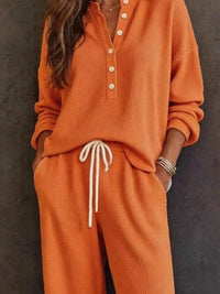 Waffle Knit Button Detail Top and Pants Set 101001629020741 57 Gifts for Her Jerry's Apparel 