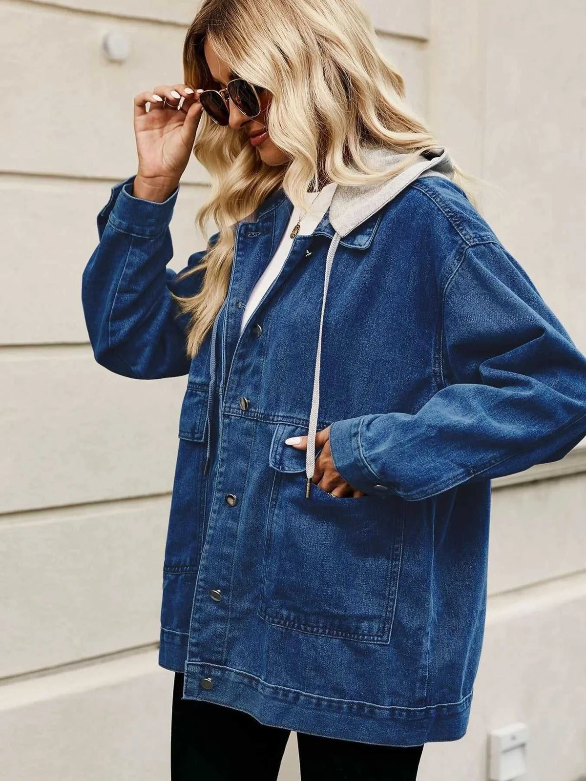 Oversized Button Up Denim Jacket with Hood 100100876233269 72 Affordable Fashion Under $100 Jerry's Apparel 