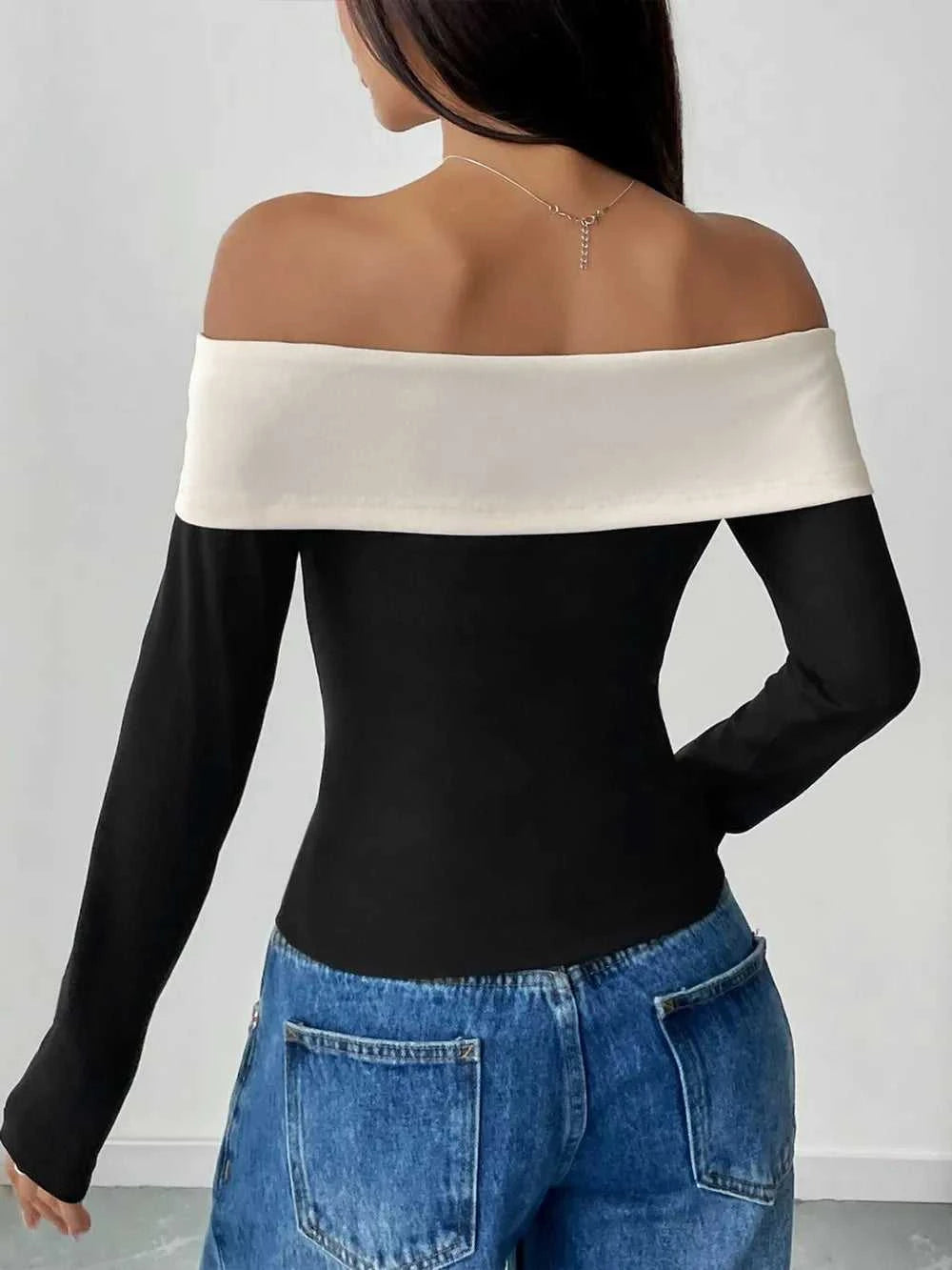 Perfee Bow Contrast Off-Shoulder Long Sleeve Top 100100486221672 31 Affordable Fashion Under $100 Jerry's Apparel 