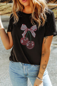 Cherry Graphic Round Neck Short Sleeve T-Shirt