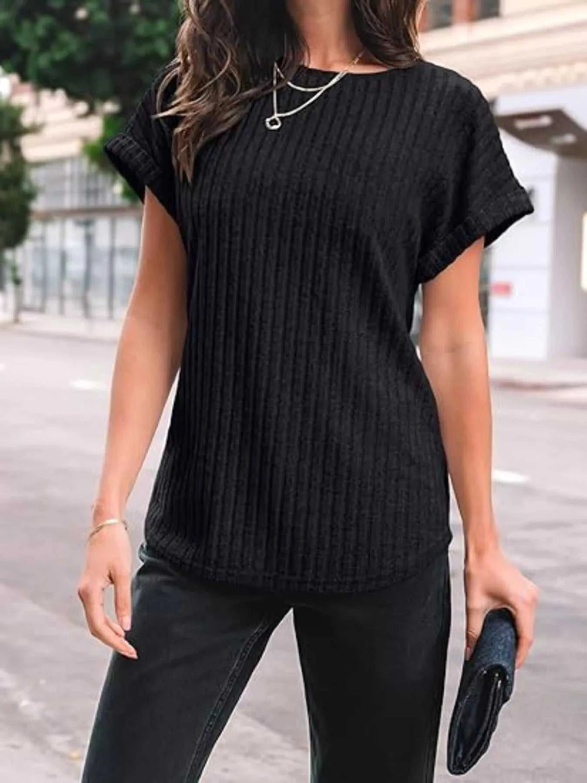 Casual Ribbed Knit Short Sleeve T-Shirt 100100691365915 25 Affordable Fashion Under $100 Jerry's Apparel 