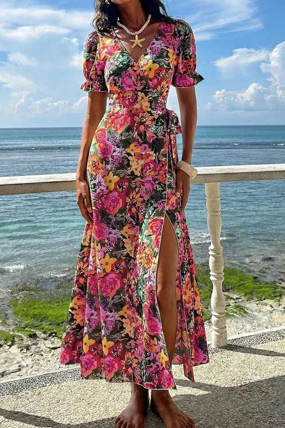 Slit Floral Short Sleeve Maxi Dress 100100199741991 15 Affordable Fashion Under $100 Jerry's Apparel 