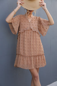 Swiss Dot V-Neck Flutter Sleeve Mini Dress