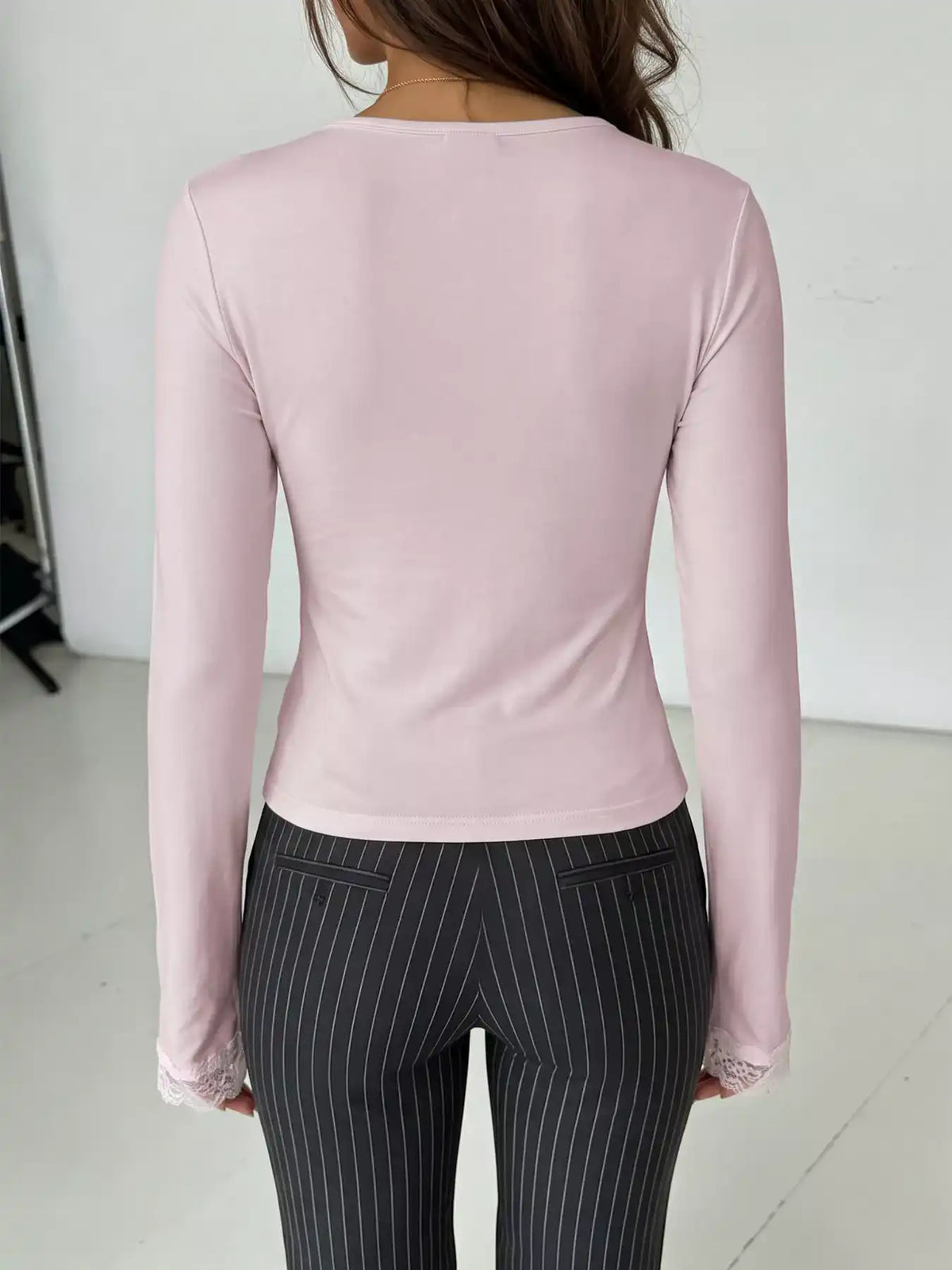 Lace-Trimmed Cutout Long Sleeve T-Shirt 101001478470138 40 Affordable Fashion Under $100 Jerry's Apparel 