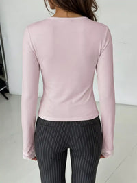 Lace-Trimmed Cutout Long Sleeve T-Shirt 101001478470138 40 Affordable Fashion Under $100 Jerry's Apparel 