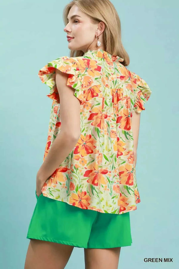 Umgee Smocked Yoke Ruffle Sleeve Floral Blouse 100100375601331 51 Affordable Fashion Under $100 Jerry's Apparel 