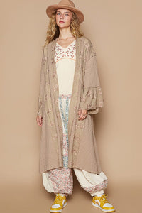 POL Flower Lace Trim Open Front Longline Cardigan