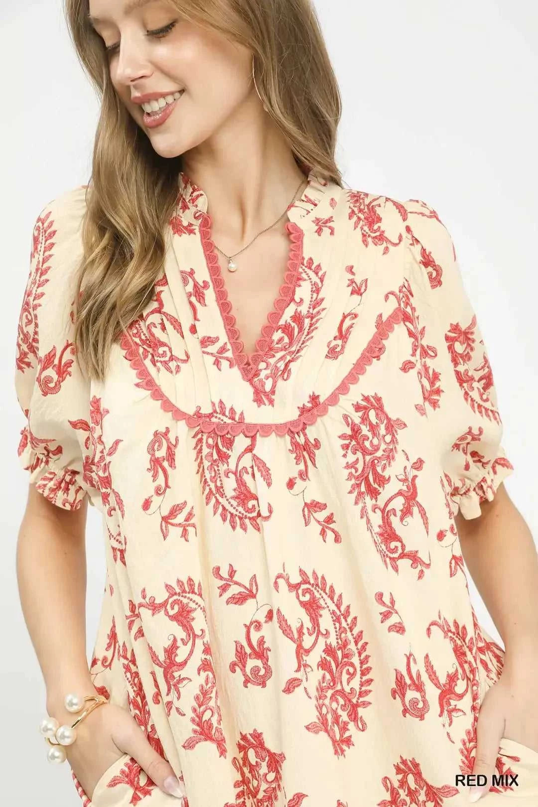 Umgee Mix Paisley Scallop Trim Dress 100100208011948 55 Affordable Fashion Under $100 Jerry's Apparel 