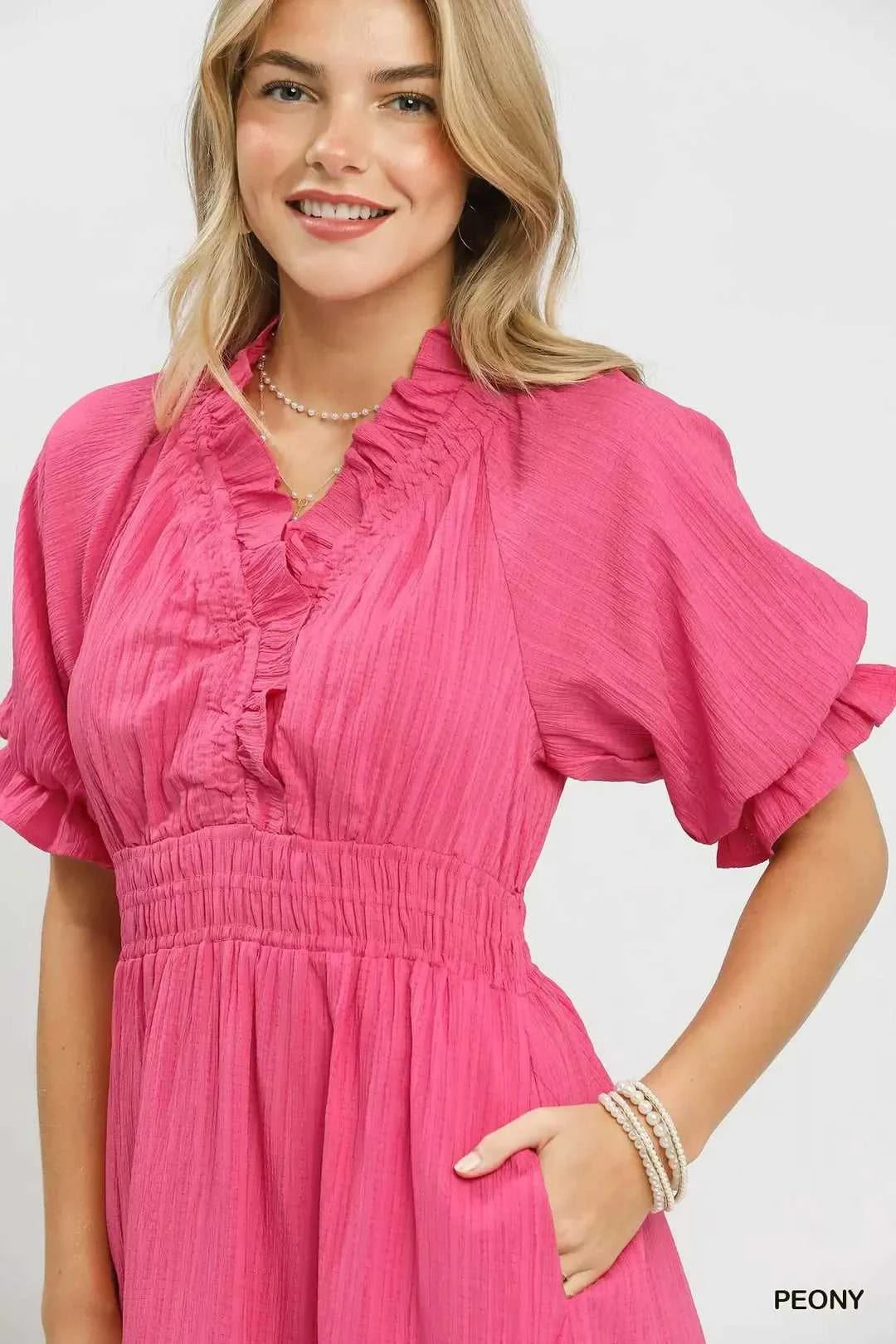 Umgee Ruffle V-Neck Midi Dress 100100700681782 62 Affordable Fashion Under $100 Jerry's Apparel 