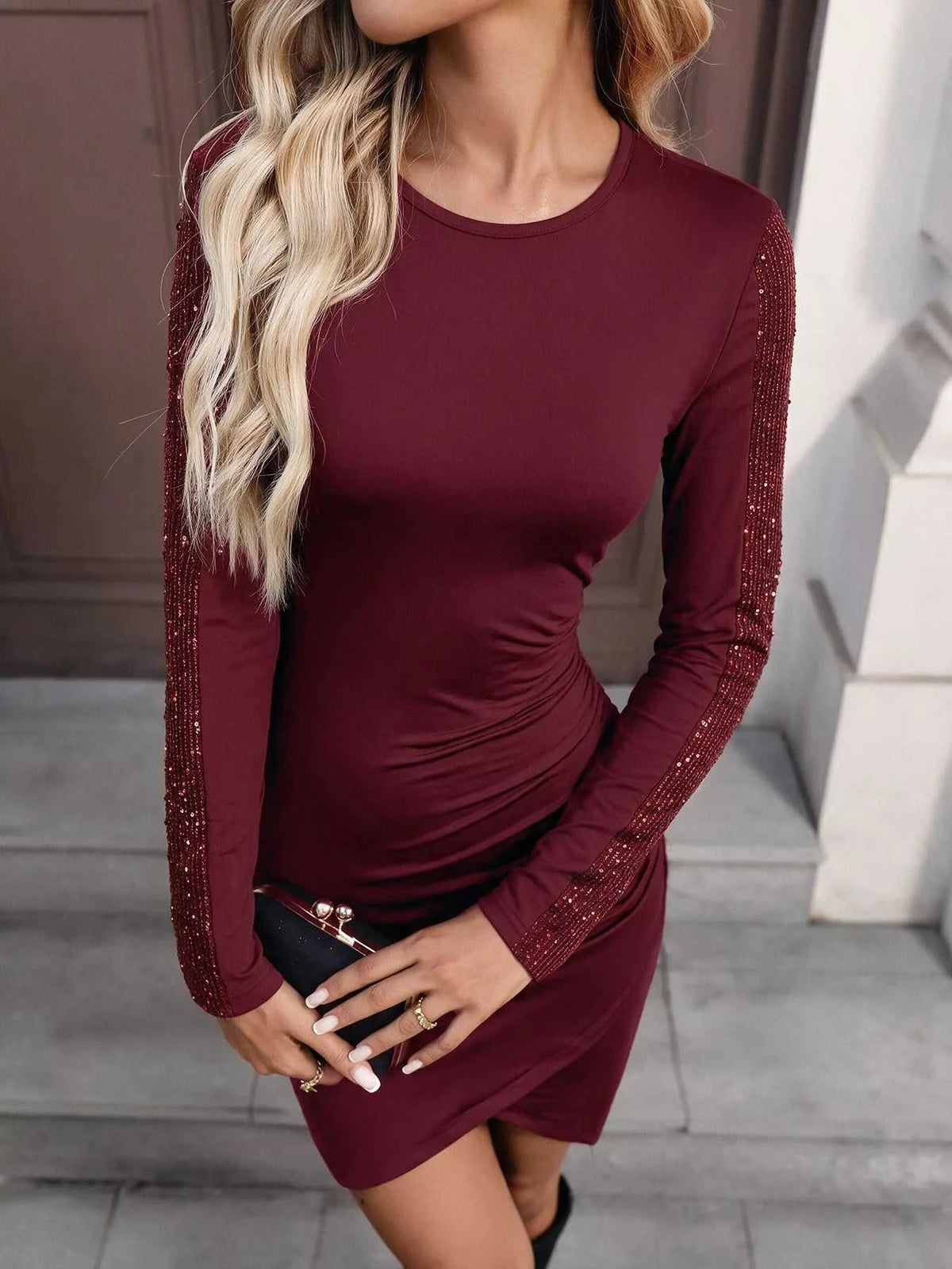 Long-Sleeve Sequin-Trimmed Bodycon Dress 101001788842760 45 Affordable Fashion Under $100 Jerry's Apparel 