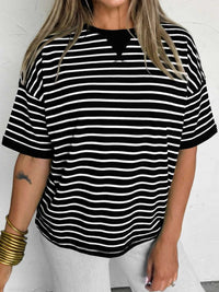 Stripe Ribbed Patchwork Seam Detail Half Sleeve Tee 100100030150756 29 Affordable Fashion Under $100 Jerry's Apparel 