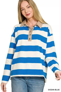 Zenana Striped Contrast Collar Polo Top 100100918481610 33 Affordable Fashion Under $100 Jerry's Apparel 