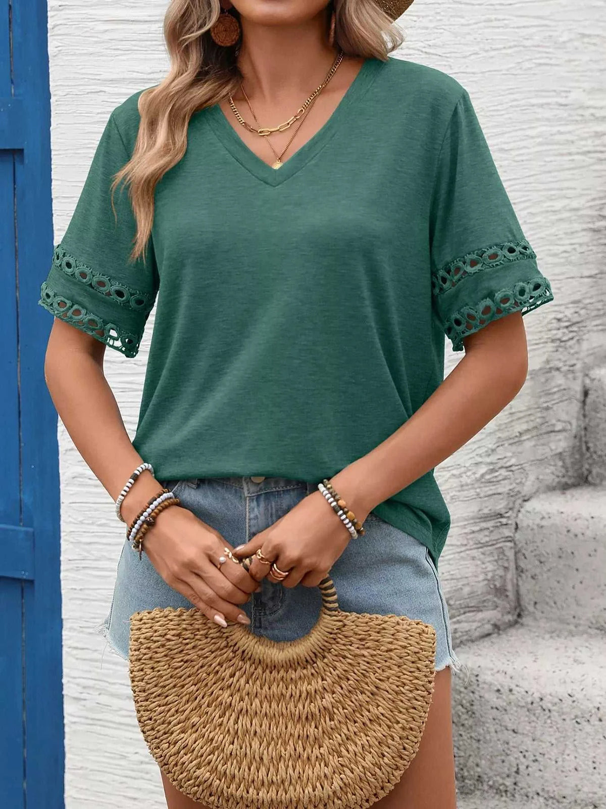 V-Neck Hollow-Out Sleeve T-Shirt 100100632201866 28 Affordable Fashion Under $100 Jerry's Apparel 