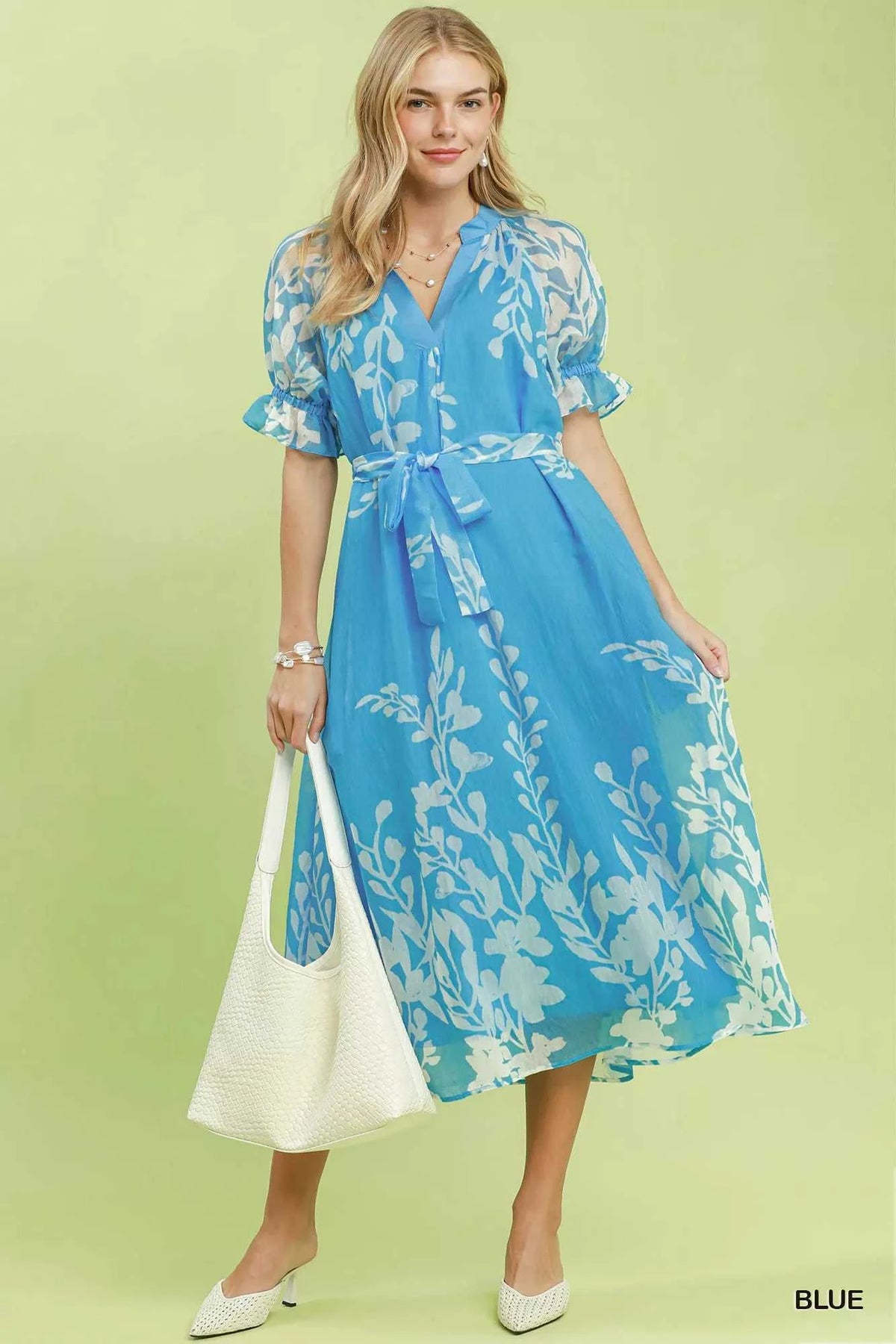 Umgee Floral Print Tie Waist Midi Dress with Side Pockets 100100877391448 66 Affordable Fashion Under $100 Jerry's Apparel 