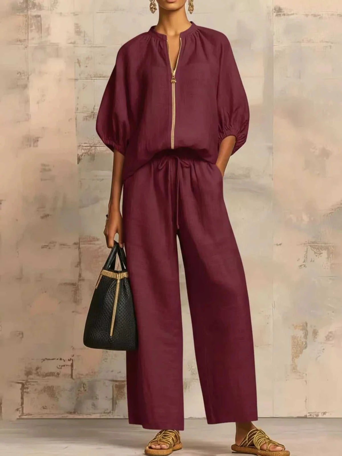 Full Size Zip-Front Top and Wide-Leg Pants Set Plus Size 101001746488777 43 Affordable Fashion Under $100 Jerry's Apparel 