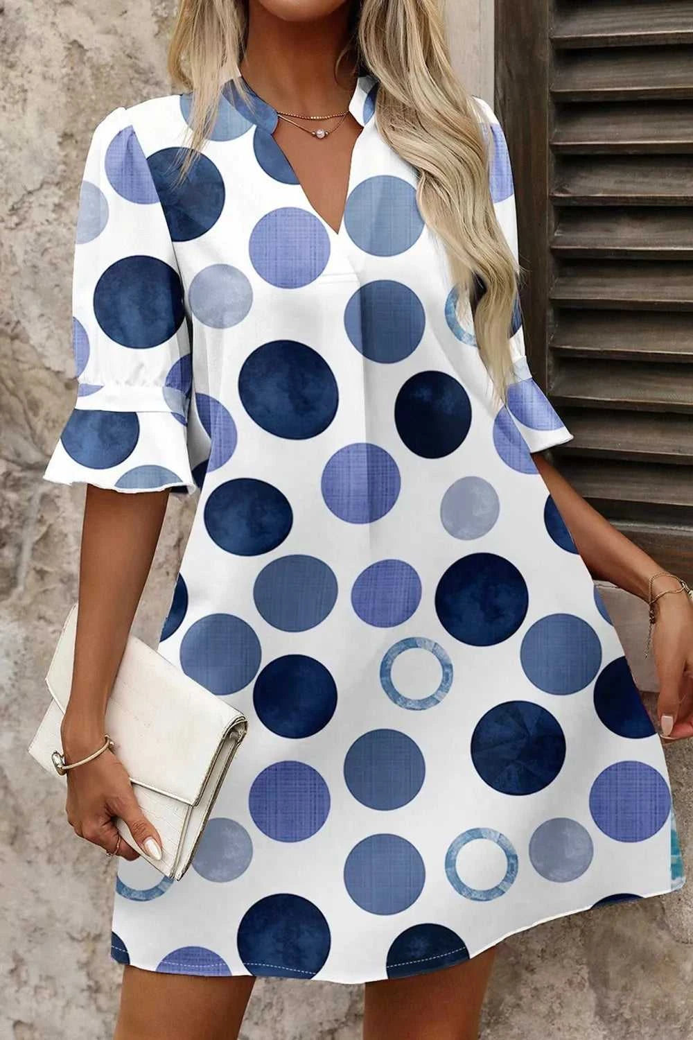 Polka Dot Print Flounced Half Sleeve Casual Vacation Style Mini Dress 100100695841093 43 Affordable Fashion Under $100 Jerry's Apparel 