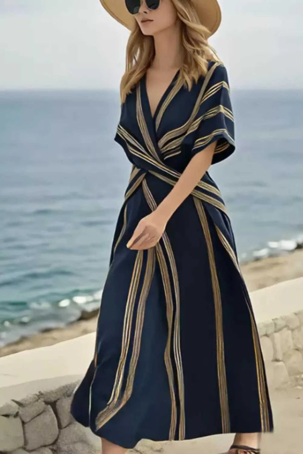 Striped Wrap Half Sleeve Maxi Dress 100100695951017 39 Affordable Fashion Under $100 Jerry's Apparel 
