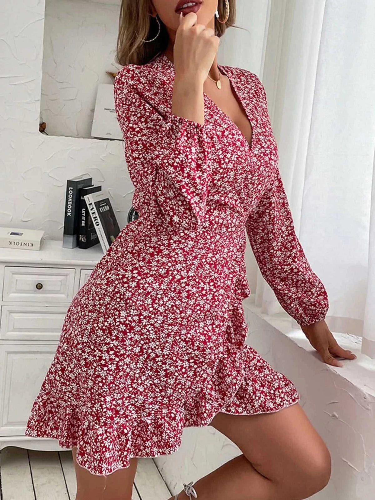 Floral Print Wrap Mini Dress 100100957505709 39 Gifts for Her Jerry's Apparel 