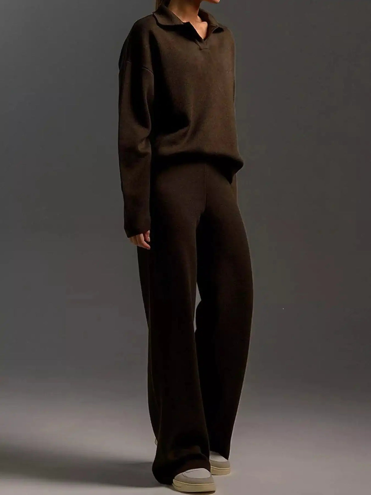Polo Collar Top and Wide-Leg Pants Set 101001876960393 74 Affordable Fashion Under $100 Jerry's Apparel 