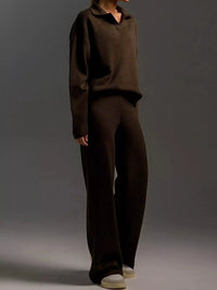 Polo Collar Top and Wide-Leg Pants Set 101001876960393 74 Affordable Fashion Under $100 Jerry's Apparel 