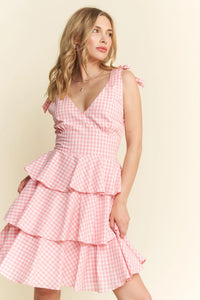 Jade By Jane Full Size Gingham Tiered Mini Dress Plus Size
