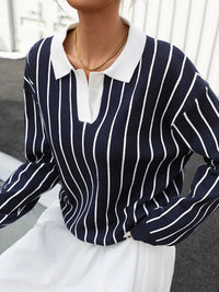 Stripe Contrast Collar Long Sleeve Knit Top 100100552981429 50 Affordable Fashion Under $100 Jerry's Apparel 