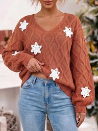 Snowflake Textured V-Neck Sweater 101002212171336 40 Affordable Fashion Under $100 Jerry's Apparel 