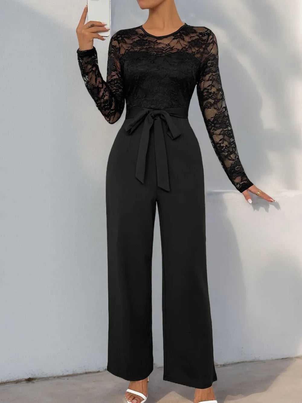 Perfee Lace Round Neck Long Sleeve Jumpsuit 100100726891325 33 Affordable Fashion Under $100 Jerry's Apparel 