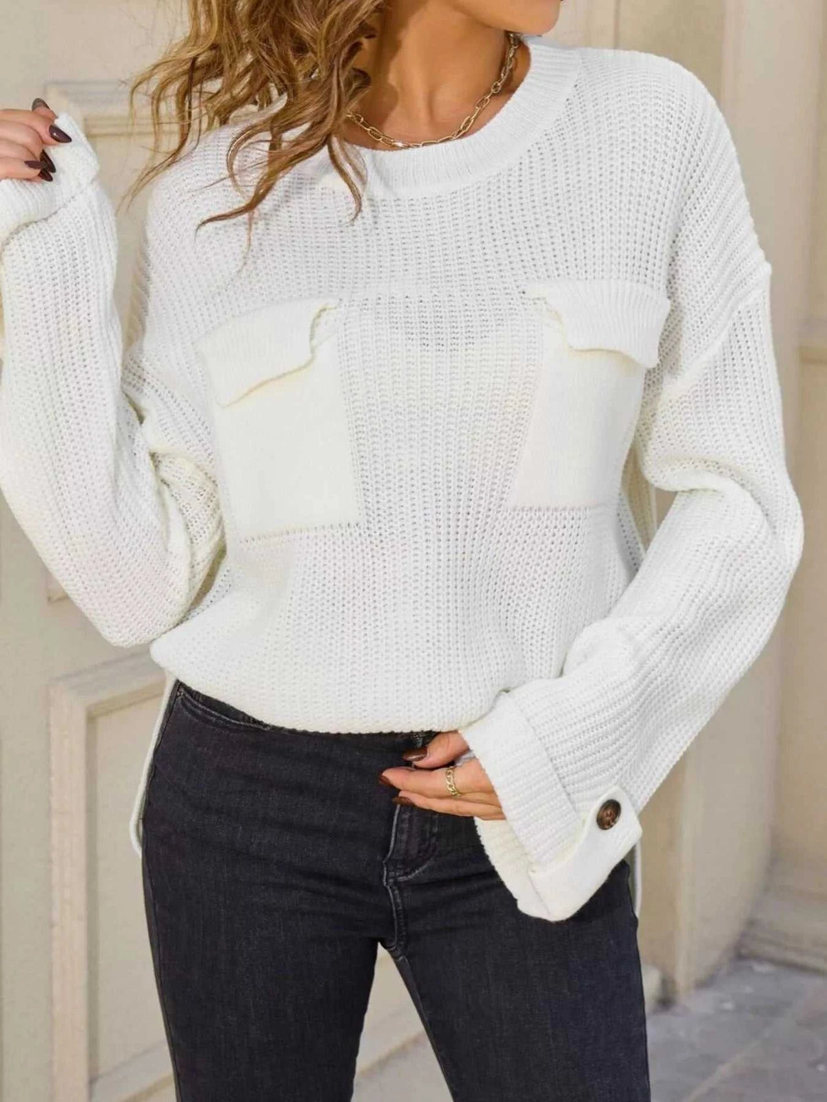 Pocket Detail Round Neck Sweater 100100321906852 48 Affordable Fashion Under $100 Jerry's Apparel 