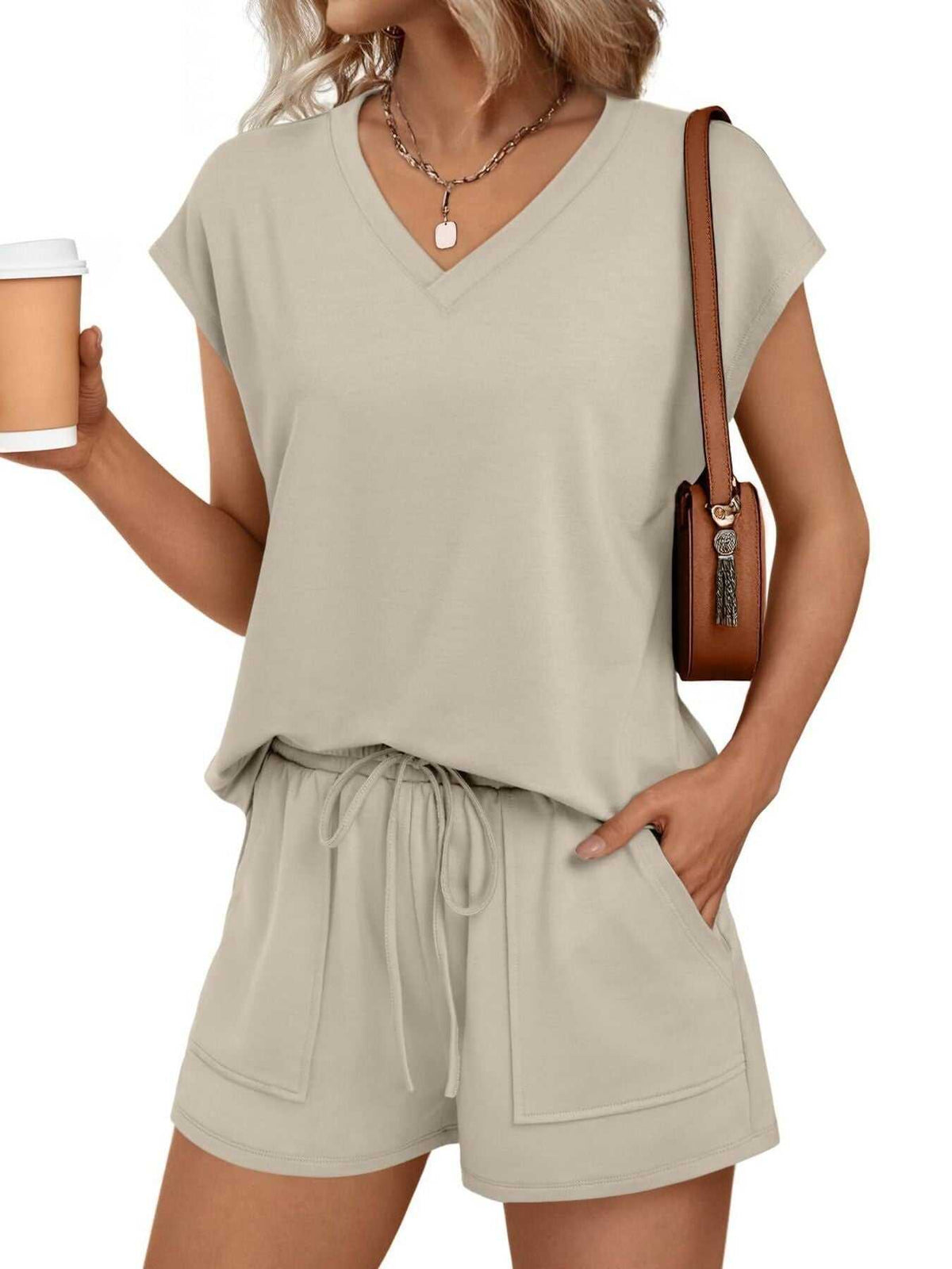 Casual V-Neck T-Shirt and Shorts Set 100100459433935 40 Affordable Fashion Under $100 Jerry's Apparel 