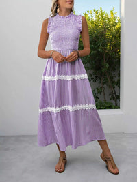 Smocked Striped Lace Trim Sleeveless Midi Dress 100100337606296 49 Affordable Fashion Under $100 Jerry's Apparel 