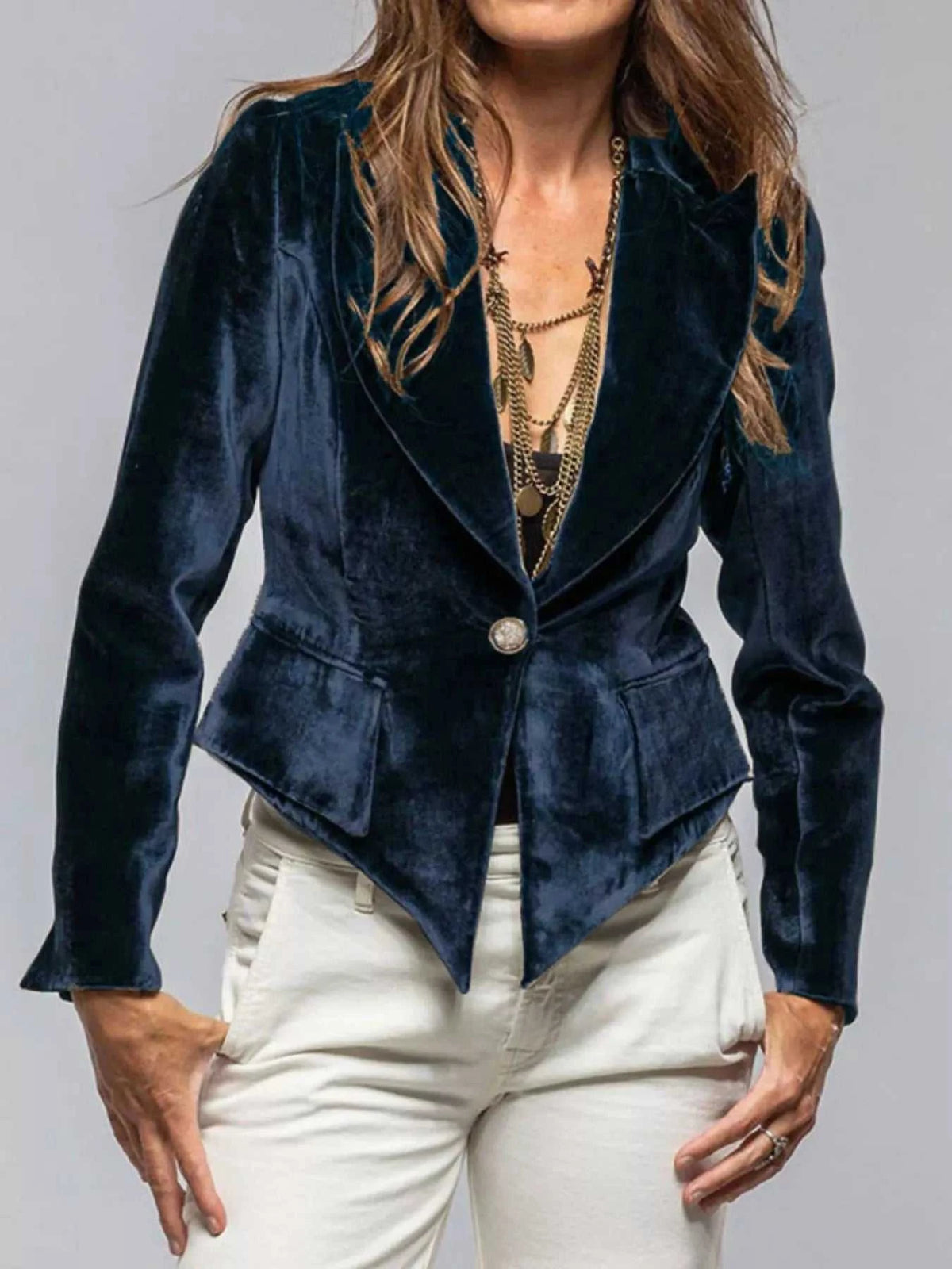 Velvet Lapel Collar One Button Blazer 100100335139968 39 Affordable Fashion Under $100 Jerry's Apparel 