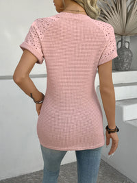 Hollow Out Waffle Knit Short Sleeve T-Shirt