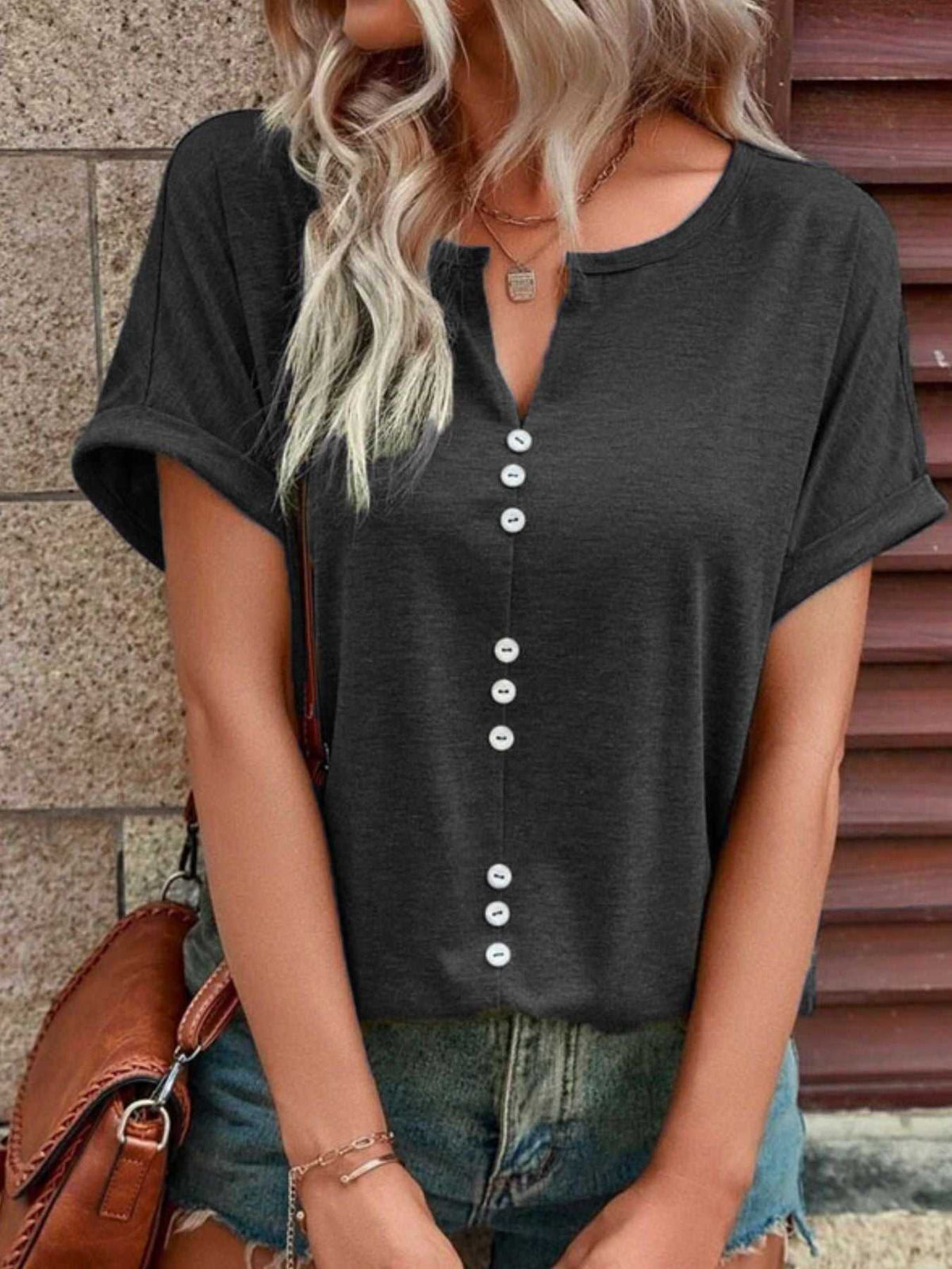 Full Size Decor Button Short Sleeve T-Shirt Plus Size 100100492662512 24 Affordable Fashion Under $100 Jerry's Apparel 