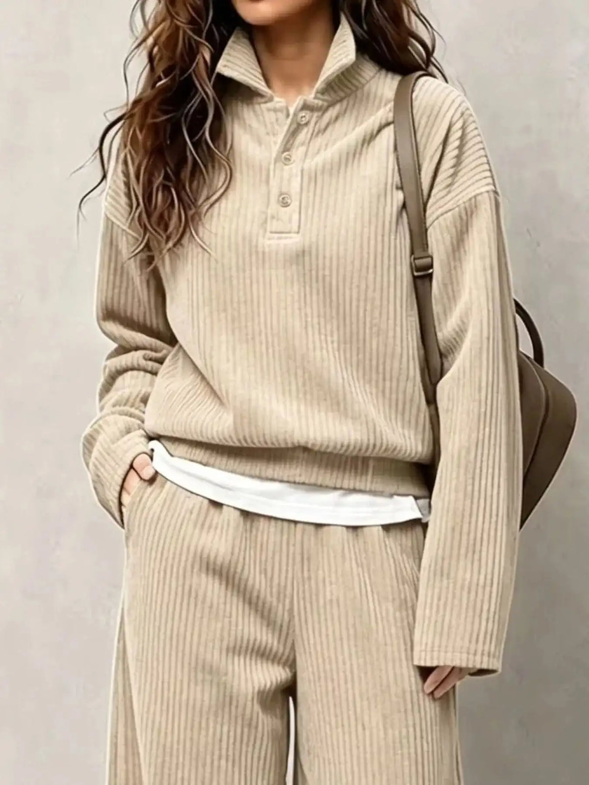 Corduroy Button Detail Top and Wide-Leg Pants Set 101001305640558 63 Affordable Fashion Under $100 Jerry's Apparel 