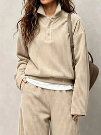 Corduroy Button Detail Top and Wide-Leg Pants Set 101001305640558 63 Affordable Fashion Under $100 Jerry's Apparel 