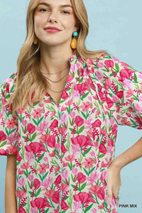 Umgee Floral Puff Sleeve Blouse with Scalloped Details 100100563671184 53 Affordable Fashion Under $100 Jerry's Apparel 